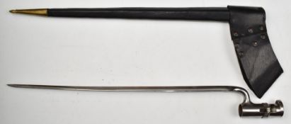 British 1853 pattern socket bayonet with some stamps to ricasso including WD and broad arrow mark,