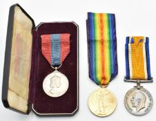 British Army WW1 medal pair comprising War Medal and Victory Medal named to Pte A W Hawkins, Royal