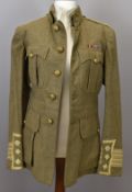 British Army khaki serge jacket with cuff rank insignia, medal ribbon and associated buttons,