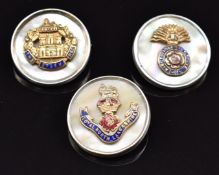 Three mother of pearl and enamel sweetheart brooches for the Lancashire Fusiliers, Essex Regiment