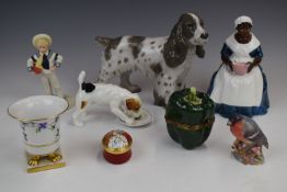Royal Doulton dog HN1158, Royal Governor's Cook H2233, Bing and Grondahl spaniel, Herend vase,