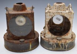 Two railway signal or similar lamps, one marked GWR Reading, height 20cm