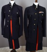 Two British Army Gloucestershire Regiment No1 dress blues jackets, one with WW2 medal ribbon the