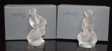 Two Lalique frosted and clear glass Statuette paperweights Leda and The Swan 11905 and Diane