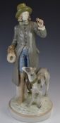 Amphora porcelain figure of a man with dog, height 50cm