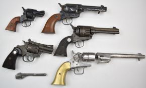 Five replica, cap or blank firing revolvers including Frontier Six Shooter, Diamond Back etc, one