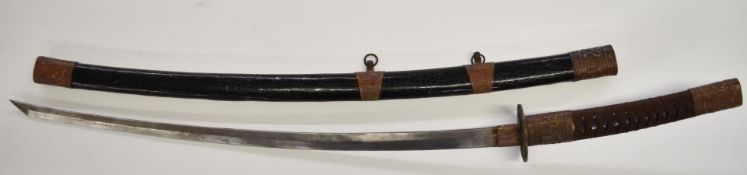 Samurai sword, possibly a tourist/souvenir example with decorated handle, 69cm blade and scabbard.