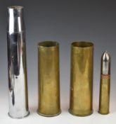 Four British shell cases comprising  2lb dated 1939 with projectile, 6lb dated 1943 and chromed,