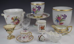 Hammersley jardinières, Crown Derby tazza, Coalbrookdale vase, signed glass etc, tallest 18cm