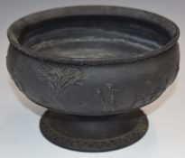 Wedgwood black basalt pedestal bowl with relief decoration of classical scenes, diameter 17 x height