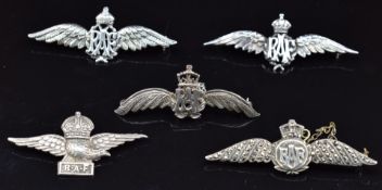 Royal Air Force silver and marcasite sweetheart brooch, together with four other silver RAF