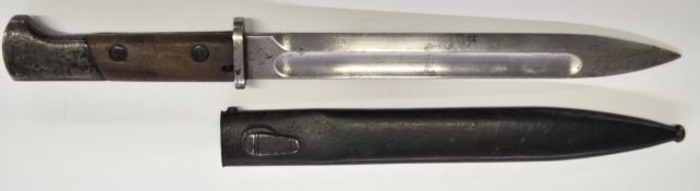 Polish Mauser bayonet marked F B Radom and WP with eagle to ricasso, with 25cm fullered blade and
