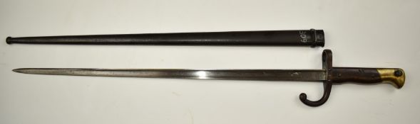 French 1879 pattern Kropatschek Navy rifle bayonet with wooden grips, Steyr maker's mark to ricasso,