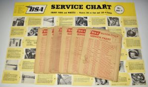 Seven BSA 250cc and 350cc C15 and similar motorcycle service charts, in original envelopes, each