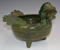 Farnham Art Pottery figural goose dish, diameter 18 x height 16cm