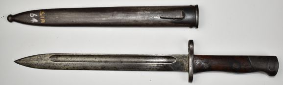 Siamese Mauser bayonet with national script to ricasso, a 24cm fullered blade and scabbard. PLEASE