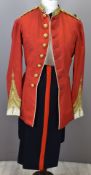 British Army officer's full dress scarlet tunic with Major rank insignia and M to shoulder cords,