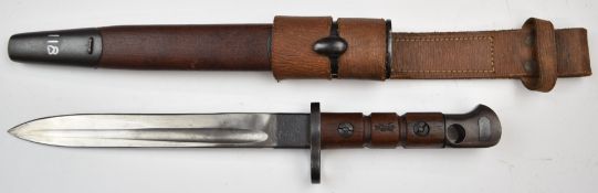 British possibly experimental Soley knife bayonet with wooden grips, some good stamps to ricasso