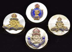 Three mother of pearl, metal and enamel sweetheart brooches for the Artillery and one for the