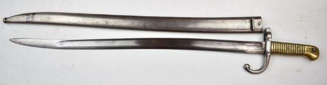 Belgian 1868 pattern yataghan bayonet, 1869 to ricasso and R 4512 to cross guard with 57.5cm