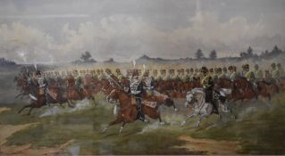 British Army 7th Hussars Richard Simkin framed picture, signed bottom left and dated 1879, 74 x