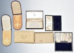 Five British Army Gloucestershire Regiment medals / awards empty boxes, comprising DSO by Garrard,