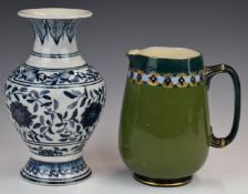 James Macintyre pedestal jug with geometric border and a Chinese pedestal vase
