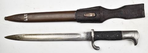 German 1898 pattern sawback bayonet with sawback removed, 25cm fullered blade, scabbard and frog.