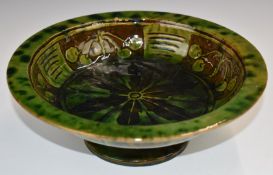 Farnham Art Pottery tazza with cherry decoration and script to base, possibly Gertrude Harris,