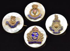 Three mother of pearl, metal and enamel sweetheart brooches for the Royal Navy HMS Royal