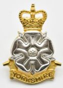 British Army Yorkshire Brigade officer's silvered and gilt cap badge (J R Gaunt makers to reverse)