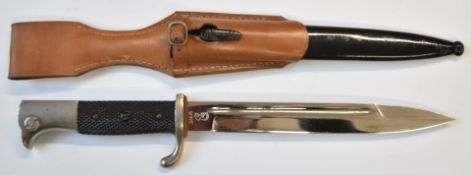 German WW2 copy dress bayonet with SS motif to grip, WKC to ricasso, 20cm blade, scabbard and