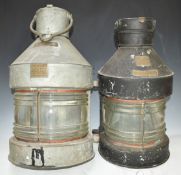 GB Seahorse masthead ships lamp together with a meteorite towing lamp, height of tallest 72cm
