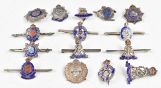 Fifteen silver and enamel, silver and other metal sweetheart brooches for the Royal Engineers, REME,