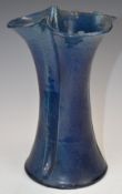 Farnham Art Pottery flared trefoil shaped vase with ribbed decoration, 20cm tall