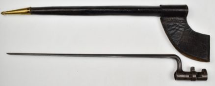 American 1854 pattern socket bayonet stamped US to ricasso, with 39cm blade, scabbard and frog.