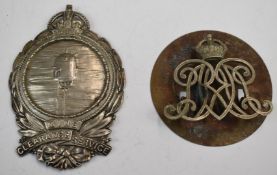 9th Queen's Royal Lancers NCO's white metal arm badge, together with a Mine Clearance Service arm