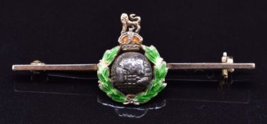 Royal Marines 9ct gold and enamel sweetheart brooch, 4.5g