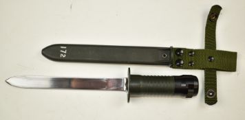 French 1982/1985 pattern bayonet with plastic grips, 18cm plated blade, scabbard and frog. PLEASE