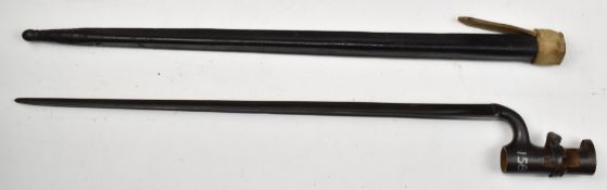 British 1853 pattern socket bayonet with some stamps to ricasso including crown over 42, 43cm