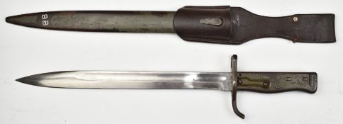 German Ersatz 88/98 pattern knife bayonet with pressed steel hilt and upswept quillon, 31cm fullered