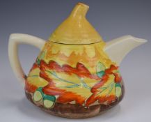 Clarice Cliff for Wilkinson Pottery Bizarre Lynton teapot decorated in the Acorn pattern, height