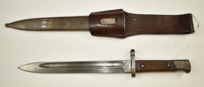 Austrian 1888 pattern Mannlicher bayonet with solid muzzle ring, CE over WG to ricasso, 24cm