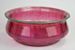 Michael Powolny for Loetz iridescent cranberry glass bowl with mottled silver decoration and applied