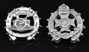 Two Boer War hallmarked silver good luck / sweetheart brooches for the Rifle Brigade and Royal