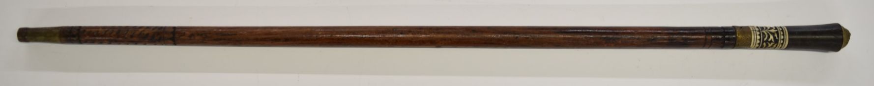 Late 19th /early 20thC Indian swordstick with brass locking ferrule and lion mask pommel, blade