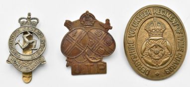Three British Army Home Guard badges for the Upper Thames Patrol, Derbyshire Volunteers and Isle