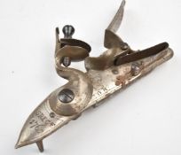 Flintlock rifle lock engraved 'Grice 1762' and with crown over 'GR' cypher, 17cm long.