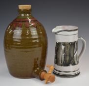 Alan Caiger Smith / Aldermaston Pottery jug and a studio pottery flagon with indistinct mark,