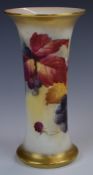 Royal Worcester flared vase decorated with blackberries and signed Kitty Blake, height 20cm